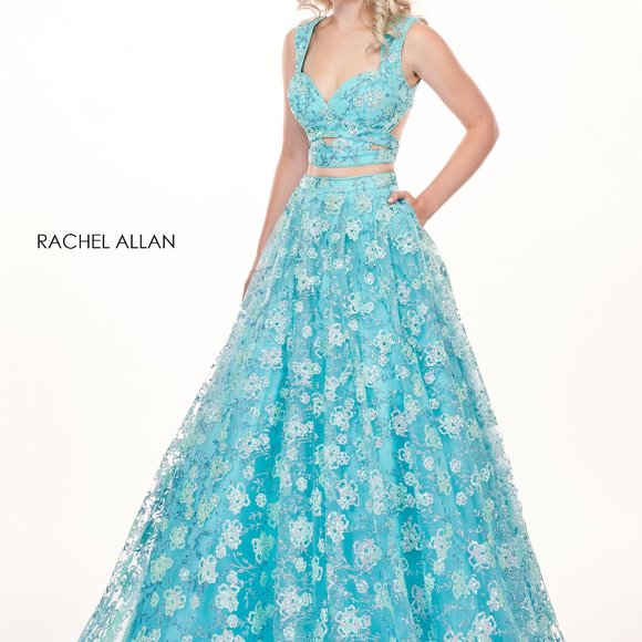 NWT Brand New Rachel Allan - 6467 Mint Sequined Two-Piece Sweetheart Bodice Gown - Picture 1 of 2